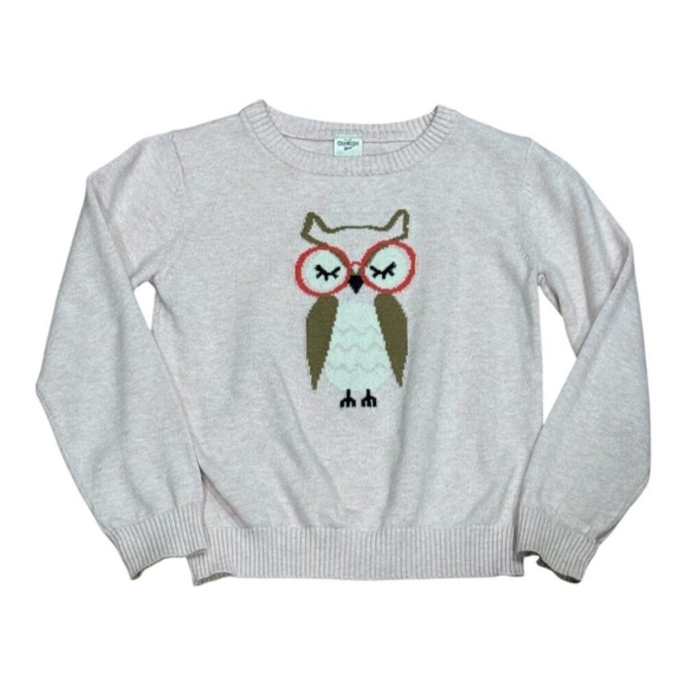 OshKosh Sweater Girls 5T Light Pink Owl Pullover Knit Crewneck Cute Animal Print - Picture 1 of 7